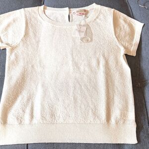 NWT Bonpoint Girls Pullover Short Sleeve Sweater. White with Iridescent Sheen.